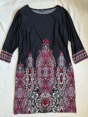 George Black Long Sleeve Dress with Pink and White Paisley Print
